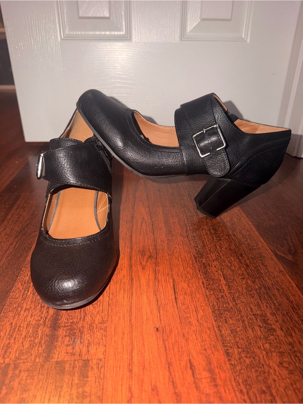 Nicole Black Mary Jane Block Heel Pumps with Buckle